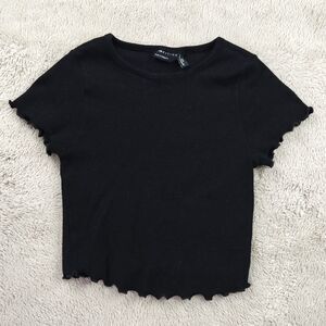 Topshop Lettuce Edge Crop Top Women's 4 Petite Black Neutral Minimalist Y2K